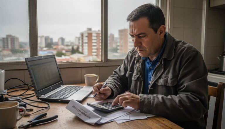 Trabajador independiente chileno revisando boleta honorarios y calculadora