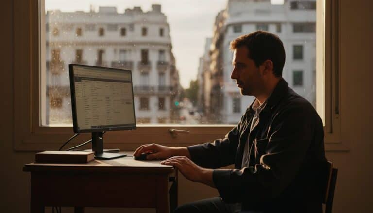 Prestador de servicios argentino revisando monotributo recategorización en computadora