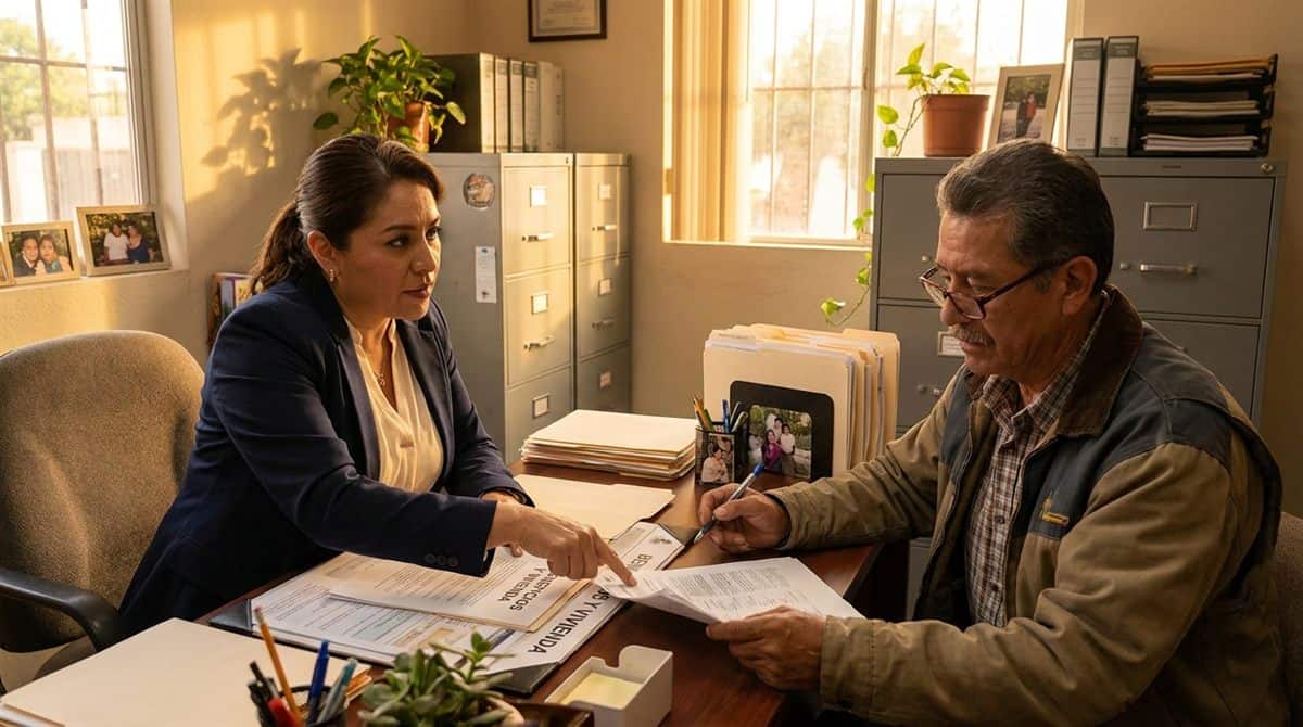 Gestora de recursos humanos explicando aportaciones patronales de vivienda a un contratista mexicano