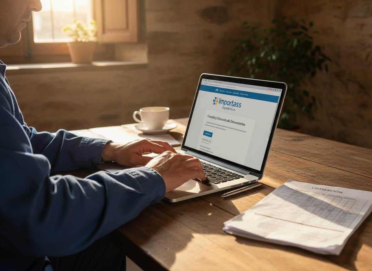 Autónomo español consultando portal Import@ss de la Seguridad Social para cuota de autónomos