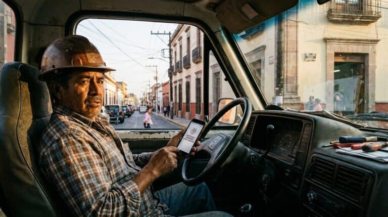 Contratista mexicano consultando buzon tributario del SAT en computadora