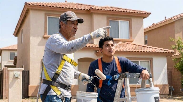Contratista mexicano entrevistando ayudantes para obra de construccion