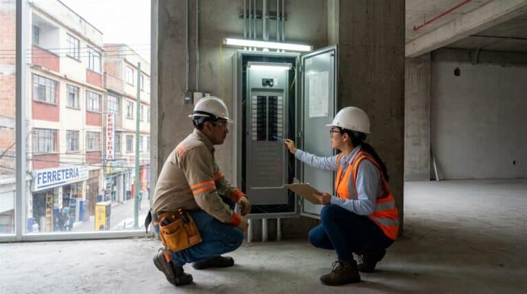 Tecnico verificando instalacion electrica para dictamen UVIE en Mexico