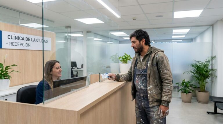 Pintor argentino presentando credencial de obra social en clinica medica