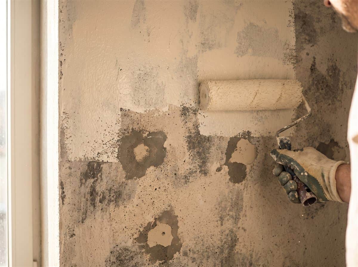 Muro poroso con resanes visibles bajo la primera mano de pintura, la superficie que rompe el presupuesto
